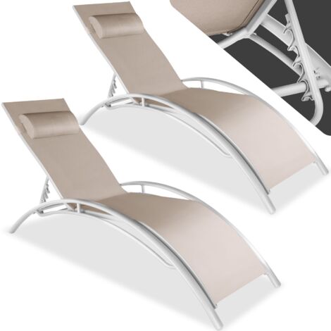 Lot de 2 transats en aluminium réglable coussin polyester beige