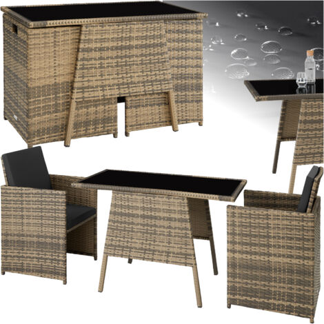 Salon de jardin 2 pers. polyéthylène acier pliable marron naturel