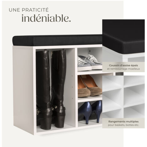SUNXURY Meuble à Chaussures Avec Banc, étagère à Chaussures Avec Espace De Rangement, Siège Rembourré Gris Et étagère à Chaussures Pour Couloir, Chambre Et Entrée, 103,5 X 30 X 48 Cm
