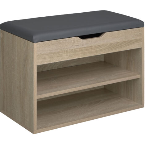 Banc à chaussures 6 paires panneau de fibres rembourré bois clair