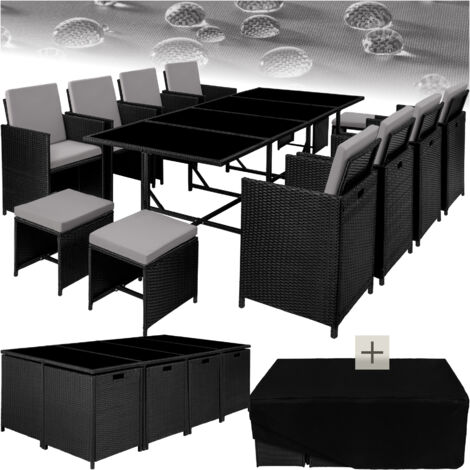Tectake – Ensemble table et chaises de jardin 12 places – Mobilier en polyéthylène avec cadre acier – Housse protection incluse – Design encastrable