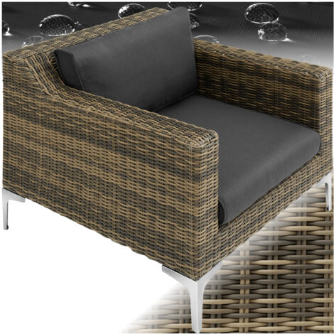Tectake – Ensemble modulable en rotin Villanova – Fauteuil aluminium gris anthracite – Résistant aux intempéries – Confort optimal avec coussins épais (1/5)