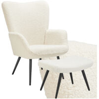 Fauteuil rembourré ergonomique avec tabouret max 150 kg crème/noir