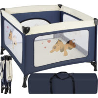 Tectake – Lit parapluie pliant 105x105x78cm – 100 % polyester – Matelas rembourré inclus – Ouverture latérale avec fermeture éclair – Bleu