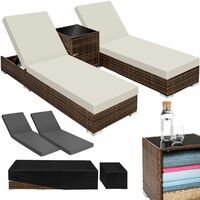 Lot de 2 bains soleil résine tressée table acier marron
