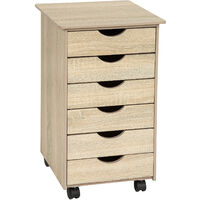 Caisson bureau à roulettes en panneau de fibres 6 tiroirs bois clair