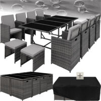 Tectake – Ensemble table et chaise de jardin 8 à 10 personnes – Housse de protection incluse – Structure en acier anti-corrosion – Coussins hydrofuges