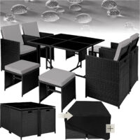 Tectake – Salon de jardin BILBAO 8 places – Ensemble table et chaises en résine tressée – Housse de protection incluse – Dimensions table 110x110cm