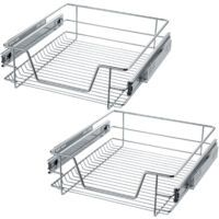 Tectake – Tiroir de rangement télescopique – Lot de 2 – Métal chromé – Dimensions intérieures 38x42,5x14 cm – Charge max 12 kg