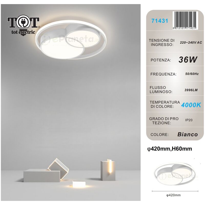 Plafoniera led 36w cerchio bianco design moderno lampadario da soffitto tonda luce fredda naturale  Naturale