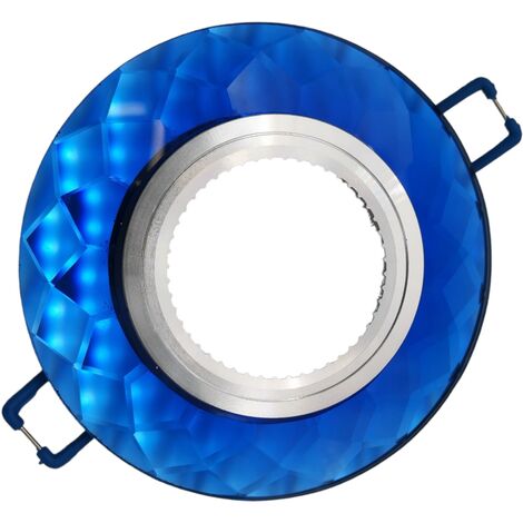 Portafaretto Tondo in Vetro taglio Diamante fisso da incasso cartongesso per lampadine GU10  Blu
