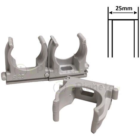 Clips per fissaggio tubi rigidi o flessibili 16 20 25 32 mm fissatubo a scatto IP40 grigio RAL 7035  25mm x 100pz