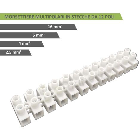 12 Morsetti elettrici a vite mammut multipolari morsettiera bianco per collegamento cavi 2.5 4 6 16 mm 4.00 mm