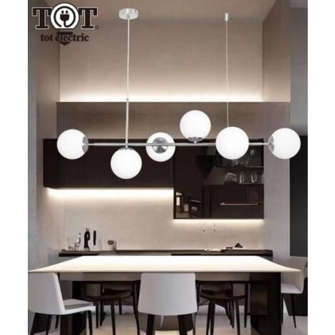 Lampadario a sospensione oro argento con 6 sfere bolle bianche in vetro attacco led G9 Argento