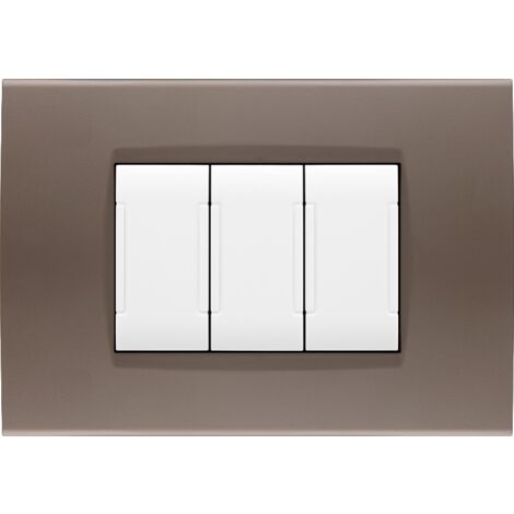 Placche compatibili con Bticino LIVING LIGHT placca 3 4 7 moduli vari colori per supporti LN4703 e N4703  ST07 - 3 Posti - Tortora