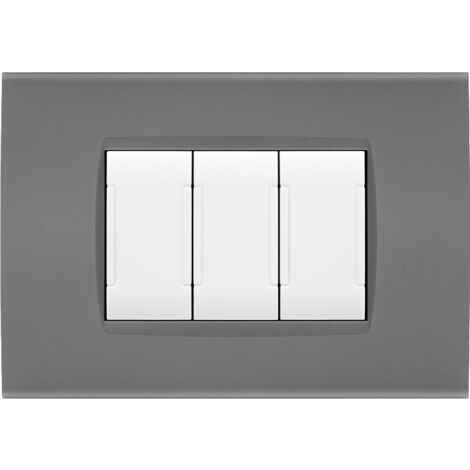 Placche compatibili con Bticino LIVING LIGHT placca 3 4 7 moduli vari colori per supporti LN4703 e N4703  ST08 - 3 Posti - Grigio Scuro