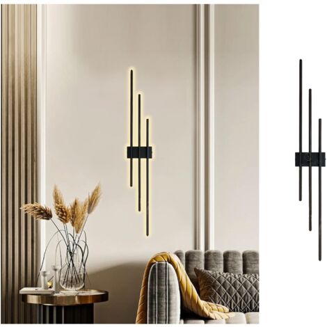 Applique led 23W nero 3 stecche bastoni lineare design moderno luce naturale calda a parete Naturale