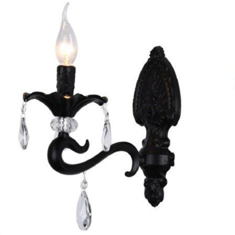 Applique a candelabro classico vintage attacco E14 nero bianco con cristalli pendenti lampada da parete Nero