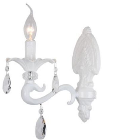 Applique a candelabro classico vintage attacco E14 nero bianco con cristalli pendenti lampada da parete Bianco