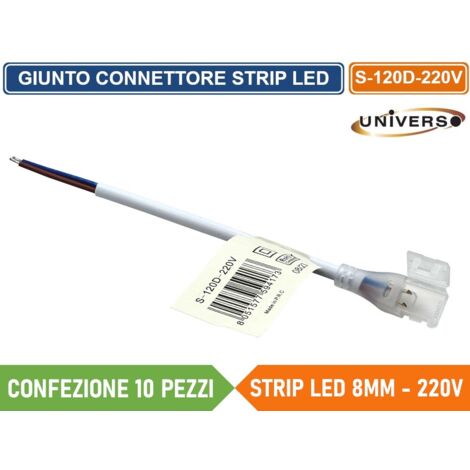 Striscia LED 220V IP65 Alta Luminosità, Senza Spina o Alimentatore, Illuminazione Diretta per Esterno, Facile da Installare  CONNETTORE A 2 FILI