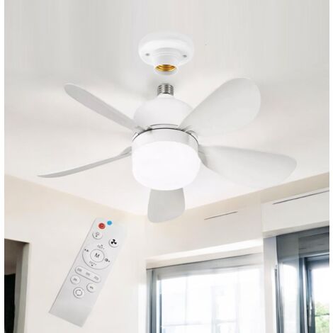 Ventilatore a lampadario led da soffitto attacco E27 con telecomando luce dimmerabile calda naturale bianca 3 velocità