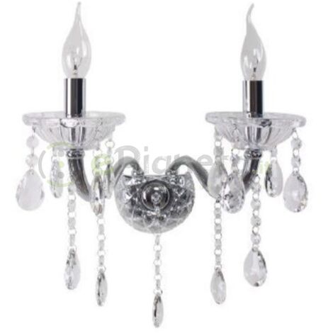 Applique da parete classico 2 braccia attacco piccolo E14 oro argento vetro con cristalli lampada vintage Argento