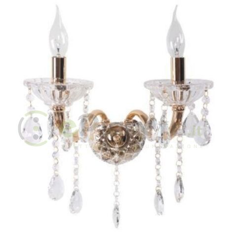 Applique da parete classico 2 braccia attacco piccolo E14 oro argento vetro con cristalli lampada vintage  Oro
