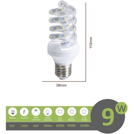 Lampadina led E27 9w tortiglione vortice luce spirale attacco grande bianca fredda naturale calda Naturale 4000k (1/2)