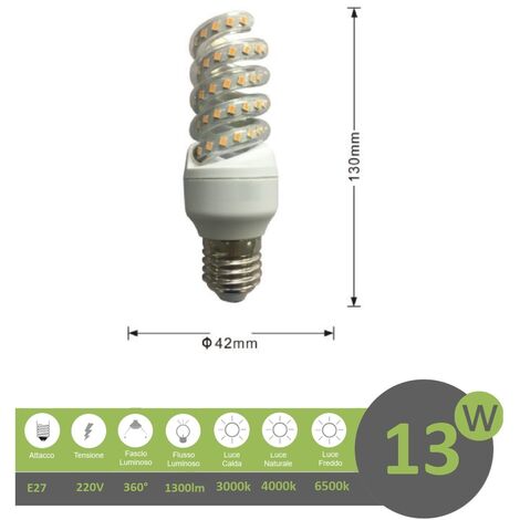 Lampadina led E27 13w tortiglione vortice luce spirale attacco grande bianca fredda naturale calda Naturale 4000k (1/2)