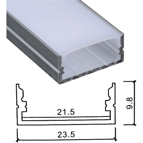 Profilo in alluminio largo 24 mm 2M per strisce strip led barra rigida profilato copertura opaco