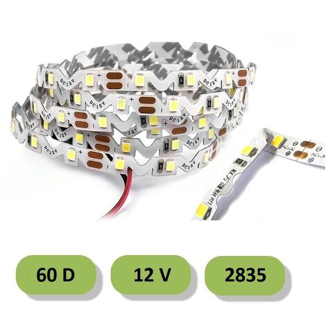 Striscia led curvabile 60D 12V smd 2835 5 metri strip adesiva pieghevole per insegne angoli curve calda 3000k