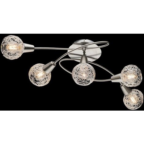 Lampadario moderno a plafoniera faretto led spot 5 luci E14 camera da letto salotto alluminio satinato orientabile