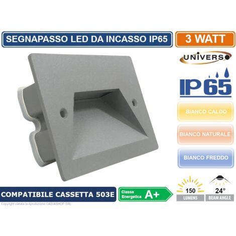 Segnapasso led a incasso 3W per cassetta scatola 503 220V applique luce esterno Grigio - 4000k
