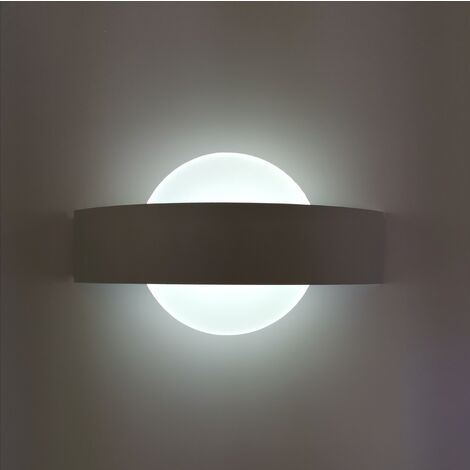 Applique parete led 8w cerchio bianco lampada muro moderno interno camera salotto  fredda bianca 6500k