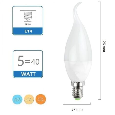Lampadina led candela E14 5W fiamma opaco soffio di vento luce 6500k 4000k 3000k fredda bianca 6500k