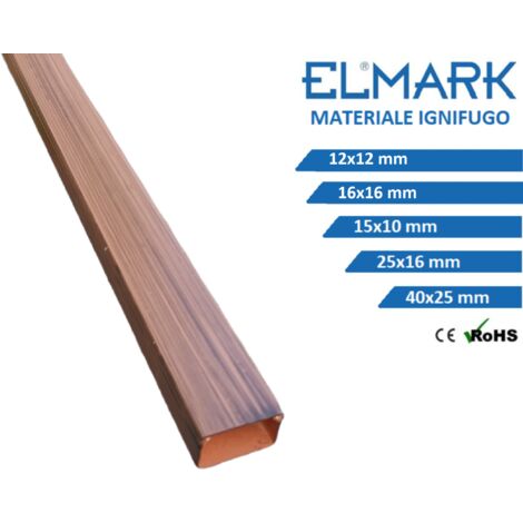2m Canalina per cavi elettrica 12x12 16x16 15x10 25x16 40x25 in plastica passacavi legno scuro coprifili a parete con copertura  25x16 mm