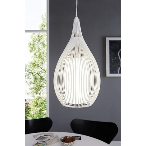 Lampadario sospensione goccia gabbia metallo E27 pendente a filamenti retrò nero bianco  Bianco