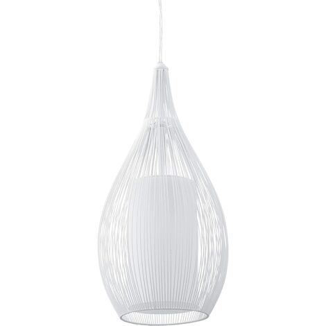 Lampadario sospensione goccia gabbia metallo E27 pendente a filamenti retrò nero bianco  Bianco