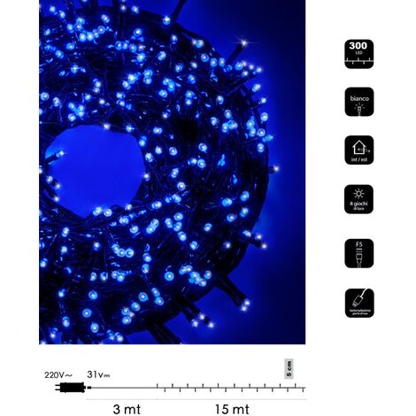 Catena luminosa led Natale 300 led 15mt serie luminosa natalizie per esterno interno albero feste cavo verde decorativa Blu
