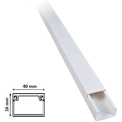 2 mt Canalina per cavi elettrica 40x16 mm in plastica passacavi bianco coprifili a parete con copertura
