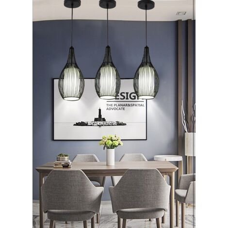 Lampadario sospensione goccia gabbia metallo E27 pendente a filamenti retrò nero bianco  Nero