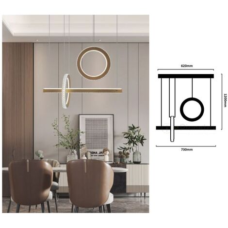 Lampadario led a sospensione 80w cerchi cerchio cristallo oro nero design moderno lineare per cucina soggiorno camera da letto Oro