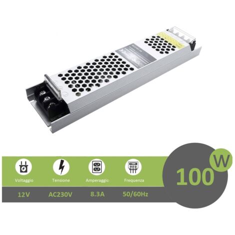 Trasformatore ultrasottile 12V 8.3A 100W alimentatore stabilizzato 25mm strip led (1/5)