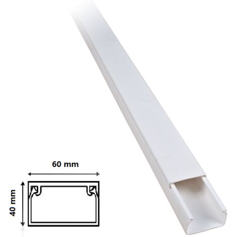 2 mt Canalina per cavi elettrica 60x40 mm in plastica passacavi bianco coprifili a parete con copertura Canalina