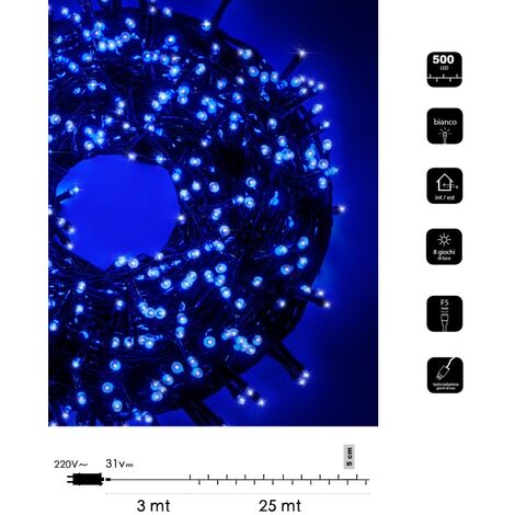 Catena luminosa led Natale 500 led 25 mt serie luminosa natalizie per esterno interno albero feste cavo verde decorativa Blu