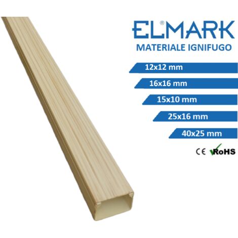 2m Canalina per cavi elettrici 12x12 16x16 15x10 25x16 40x25 in plastica passacavi legno chiaro coprifili a parete con copertura  15x10 mm