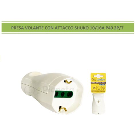 Presa elettrica volante grande schuko16A 2P/T uscita cavo assiale bianco 250V per prolunga (1/5)