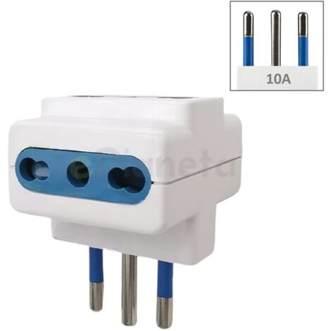 Adattatore triplo spina italiana attacco piccolo 10A a presa bivalente bipasso 10 16A bianco