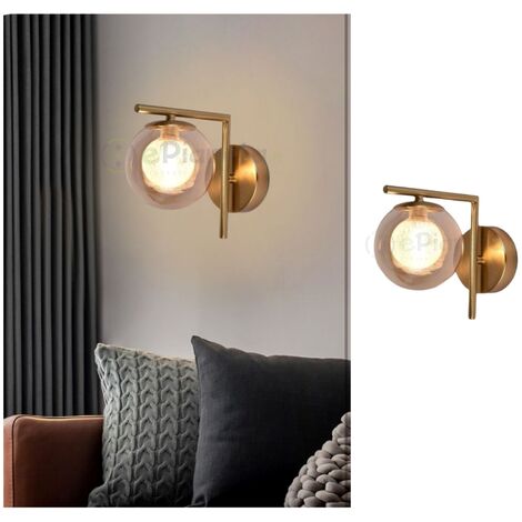 Applique parete ramo con sfera in vetro ambra attacco G9 oro lampada muro  moderno minimal led