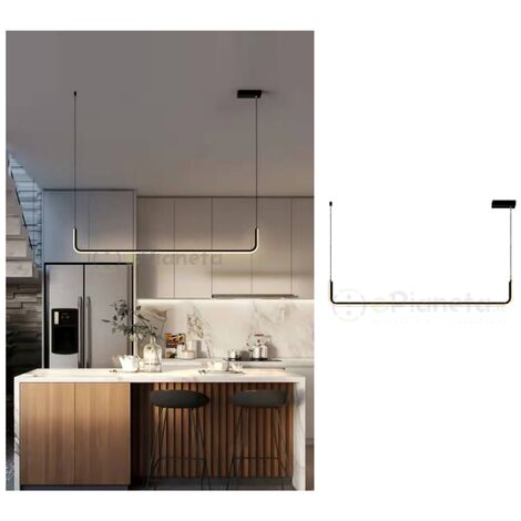 Lampadario sospensione 21w lineare orizzontale design minimal moderno nero luce led bianco calda